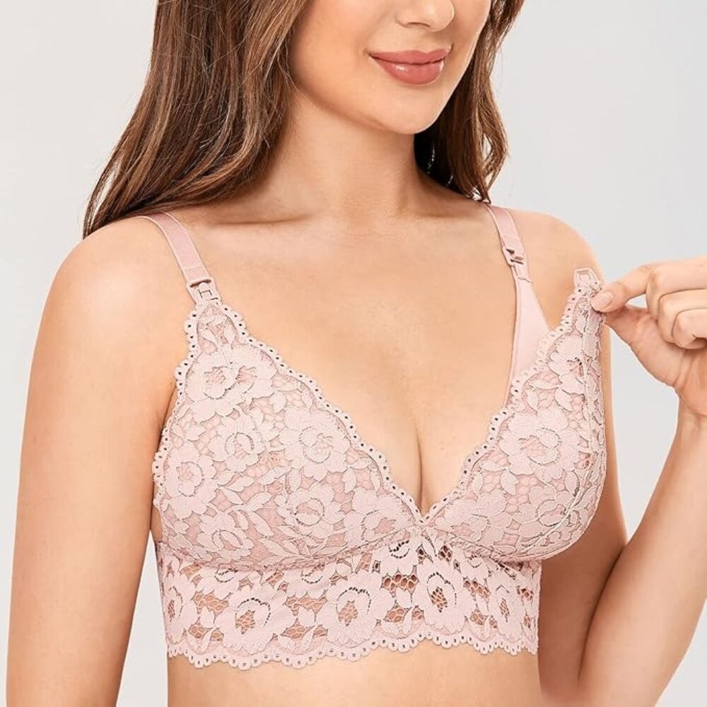 new MOMANDA Nursing Bra Lace Wirefree Padded  Maternity  Gentle Rose 34C